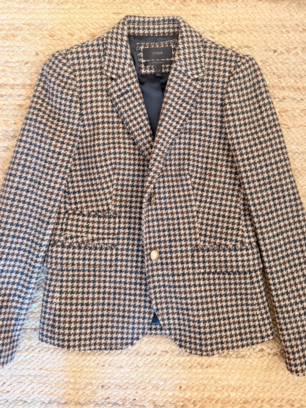 J. Crew Houndstooth Wool Blend Blazer Jacket in Black & Cream